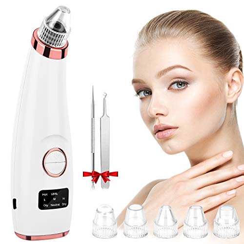 Limpiador de Poros, QARFEE Extractor de Puntos Negros Facial Electrico Blackhead Remover Eliminador USB Recargable con Pantalla LED para Espinillas y Acné