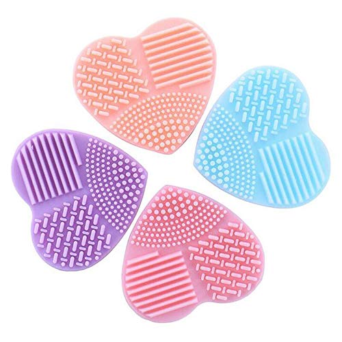 Limpiador de silicona para frotar, 2 brochas de maquillaje en forma de corazón, herramientas de lavado y almohadillas de silicona, 8 x 7,5 x 2,8 cm (azul, rosa) Azul azul 8*7.5*2.8
