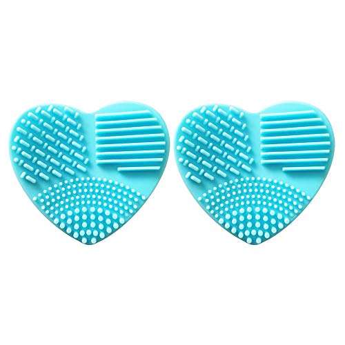 Limpiador de silicona para frotar, 2 brochas de maquillaje en forma de corazón, herramientas de lavado y almohadillas de silicona, 8 x 7,5 x 2,8 cm (azul, rosa) Azul azul 8*7.5*2.8