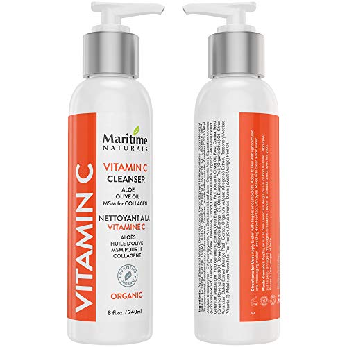 Limpiador de Vitamina C – Antienvejecimiento Lavado de Cara para Acné y Manchas, Reducir Arrugas y Manchas Oscuras con, Áloe, Aceite de oliva y MSM, Aumento del Colágeno (240 ml)