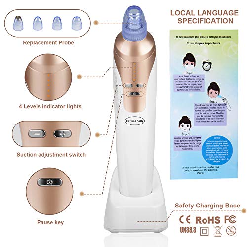 Limpiador Facial Electrico, Limpiador de Poro Extractor Puntos Negros para Comedón, Acné, Aspirador Succionador Blackhead Remover 4 Niveles de Succión Ajustables, 4 Cabezas de Belleza Intercambiables