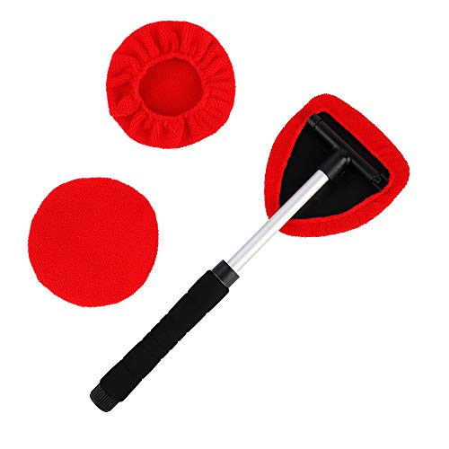 Limpiador Parabrisas Ventanas de Coche Cepillo Paño Lavable con Extensible con 180 Manija Giratoria,Mango Largo Herramienta de Limpieza de Cristales Incluye 2 almohadillas lavables