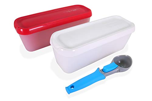 LIN Recipiente con Aislamiento para Conservar Helado con Tapa, 2 Piezas, Incluye Cuchara para Helado – Envase Rectangular Reutilizable Libre de BPA de 1,5L para Helado Casero, Sorbete o Yogur Helado