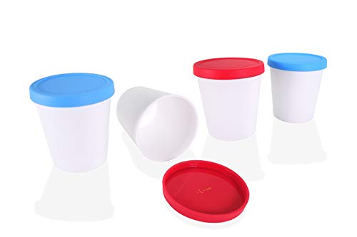 LIN Recipientes con Tapa para Conservar Helado Paquete de 4 Envases Redondos Reutilizables de Congelación de 1 Litros para Helado Casero, Sorbete, Yogur Helado o para Guardar Comida en General