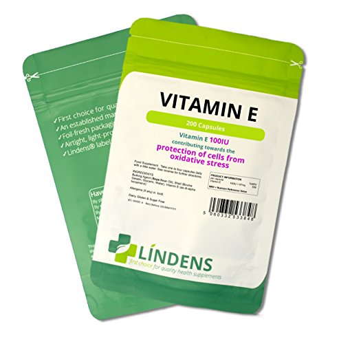 Lindens Vitamina E 100IU Cápsulas Pack 200 Potente Antioxidante que Contribuye hacia el Protección de Cells para Estrés Oxidativo
