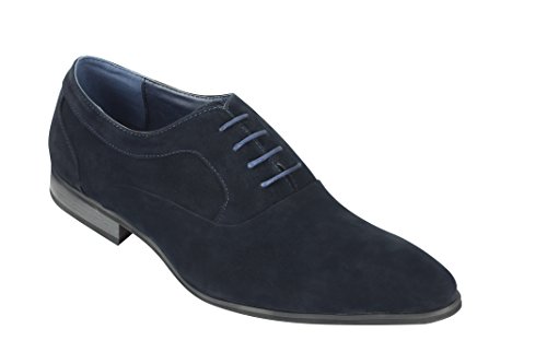 Línea de Piel de Ante y Charol Brillante Masculino Formal Oxford Encaje hasta los Zapatos de Estilo Italiano [815-1-NAVY-43]