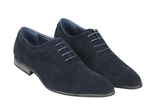 Línea de Piel de Ante y Charol Brillante Masculino Formal Oxford Encaje hasta los Zapatos de Estilo Italiano [815-1-NAVY-43]