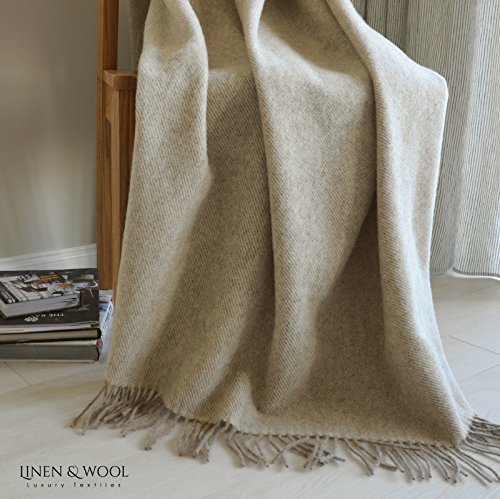 Linen & Cotton Manta Plaid para Sofá/Cama Columbus - 100% Lana Nueva Zelanda (140 x 200cm, Beige)