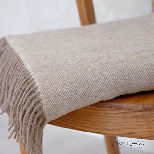 Linen & Cotton Manta Plaid para Sofá/Cama Columbus - 100% Lana Nueva Zelanda (140 x 200cm, Beige)