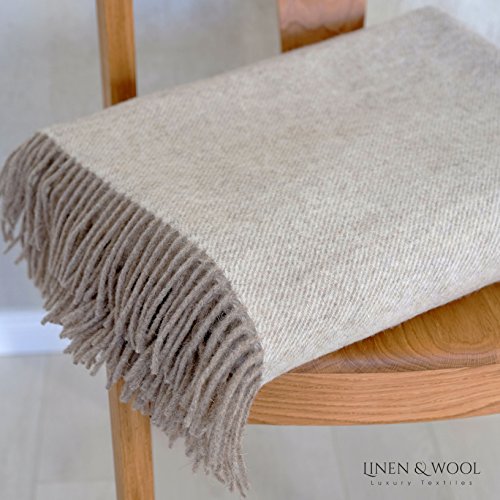 Linen & Cotton Manta Plaid para Sofá/Cama Columbus - 100% Lana Nueva Zelanda (140 x 200cm, Beige)
