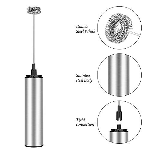 Linkax Espumador de Leche Eléctrico, USB Recargable Batidor de leche Eléctrico,vaporizador de leche,Acero Inoxidable Bubbler Leche para Latte, Capuchino, Huevo Batido