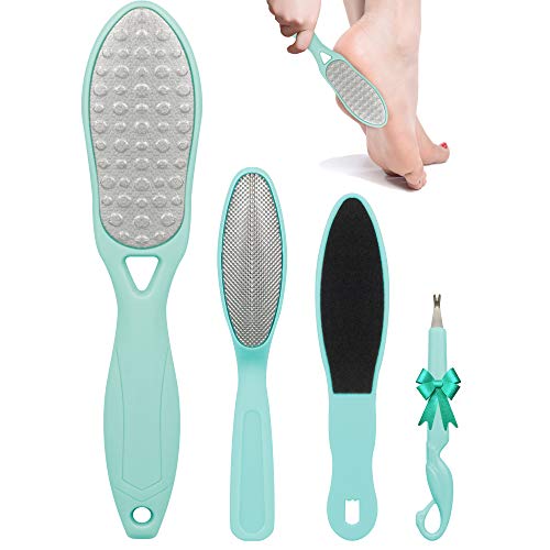Linkevp Juego de limas de pie profesional 4 en 1 para pedicura de acero inoxidable para quitar la piel dura exfoliante de pies, kit de cuidado de pies para pies húmedos secos y agrietados para hombres