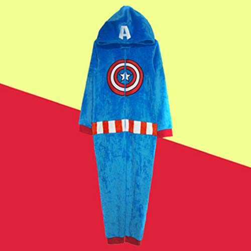 LINLIN Niño de Halloween Regalo Capitán América Pijamas súper Suave Cosplay Ropa de Dormir Polar Pijama Sombrero Juego Abrigo Ropa de Cama Infantil Fleece Todo-en-uno Sleepsuit, Kids /9~10year/140cm