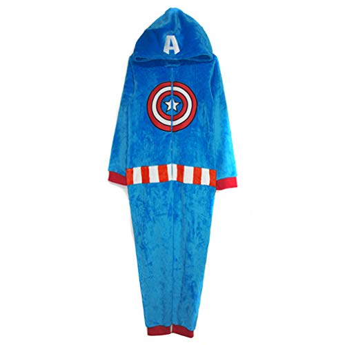 LINLIN Niño de Halloween Regalo Capitán América Pijamas súper Suave Cosplay Ropa de Dormir Polar Pijama Sombrero Juego Abrigo Ropa de Cama Infantil Fleece Todo-en-uno Sleepsuit, Kids /9~10year/140cm
