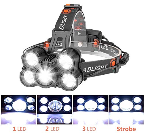 Linterna frontal LED Recargable de Trabajo, 8000 Lúmenes, 4 Modos de Luz con Flash, Zoom in/out, Ligera Elástica, Impermeable para Ciclismo, Correr, Deportes Nocturnos...