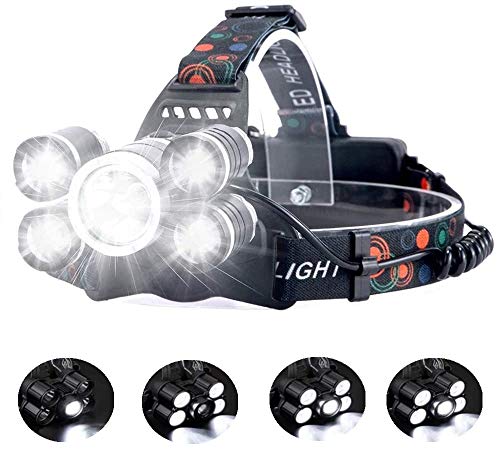 Linterna frontal LED Recargable de Trabajo, 8000 Lúmenes, 4 Modos de Luz con Flash, Zoom in/out, Ligera Elástica, Impermeable para Ciclismo, Correr, Deportes Nocturnos...