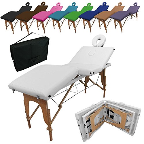 Linxor ® Mesa de masaje plegable 4 zonas de madera con panel de Reiki + accesorios y bolsa de transporte - Nueve colores - Norma CE