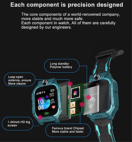 linyingdian Smartwatch Niños,Reloj Inteligente Niños con Flashlight, IP67 LBS SOS, Cámara, Smartwatch con Ranura para Tarjeta SIM, Regalo Niño Niña de 3-12 Años Compatible con iOS/Android (Verde)