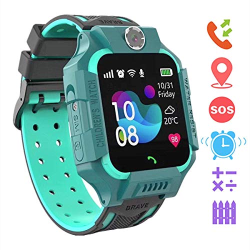 linyingdian Smartwatch Niños,Reloj Inteligente Niños con Flashlight, IP67 LBS SOS, Cámara, Smartwatch con Ranura para Tarjeta SIM, Regalo Niño Niña de 3-12 Años Compatible con iOS/Android (Verde)