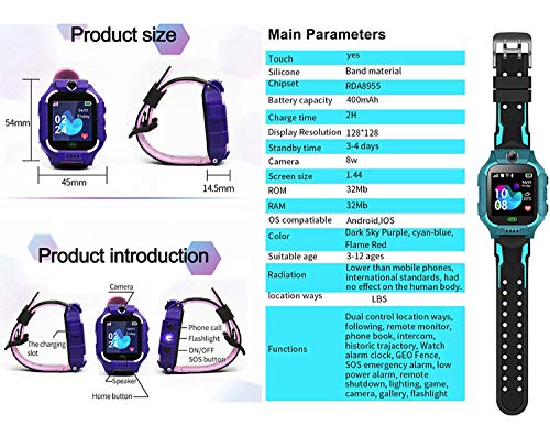 linyingdian Smartwatch Niños,Reloj Inteligente Niños con Flashlight, IP67 LBS SOS, Cámara, Smartwatch con Ranura para Tarjeta SIM, Regalo Niño Niña de 3-12 Años Compatible con iOS/Android (Verde)