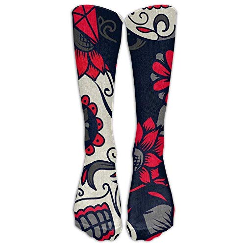 Lion of Jamaica Reggae Novelty Tube Socks for Unisex Bicycling Fashion Long Socks Pink Sugar Skull Flowers