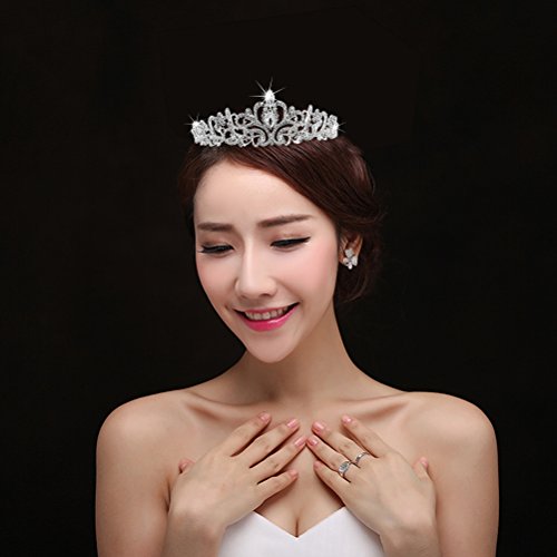 LIOOBO Corona de la Cabeza Boda Nupcial Cristal espumoso Rhinestones Corona/Tiara/Banda con Peine (Plata)