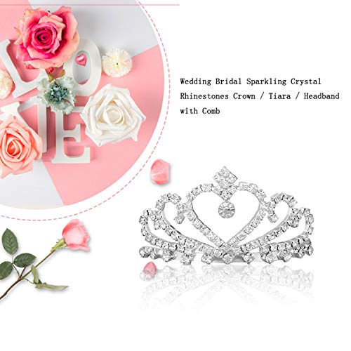 LIOOBO Corona de la Cabeza Boda Nupcial Cristal espumoso Rhinestones Corona/Tiara/Banda con Peine (Plata)