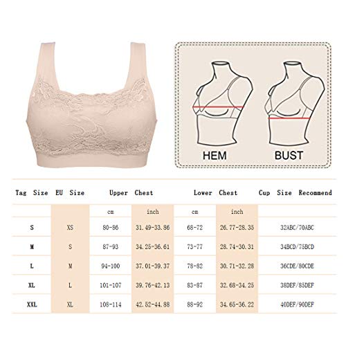 Litthing 1/2/3 Piezas Sujetadore Deportivo Encaje Sexy Transpirable Confort Yoga Deportes de Yoga para Mujeres（Negro+Blanco+Carne, XXL