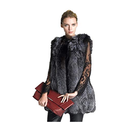 LittleCat La Sra Falso de Pelo Largo Piel Larga Sección De Zorro Plateado Chaleco de Cuero Hierba (Size : M)