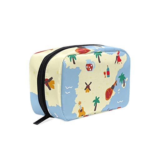 LIUBT Sangria España Mapa Cosméticos Bolsa de viaje Neceser Maquillaje Bolsa Multifunción Organizador para Mujeres