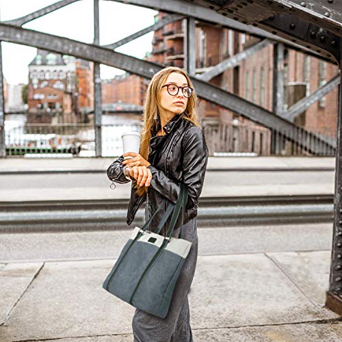 LIVACASA Bolso Tote para Ordenador Bandolera para Portátil Mujeres Hombres Funda para Portátil Computadora Bolsillo Exterior Macbook Air iPad Negocios Verde