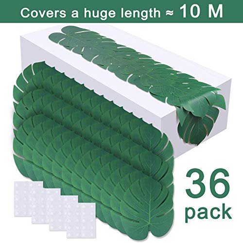 LIVACASA Hojas Artificiales Verdes Tropicales Hojas Palmera Artificial Grandes 36 Piezas Decoración de la Fiesta en Casa, para Bodas, Playa, Cumpleaños, Fiesta de Hawaii (Regalar Pegamento de Puntos)
