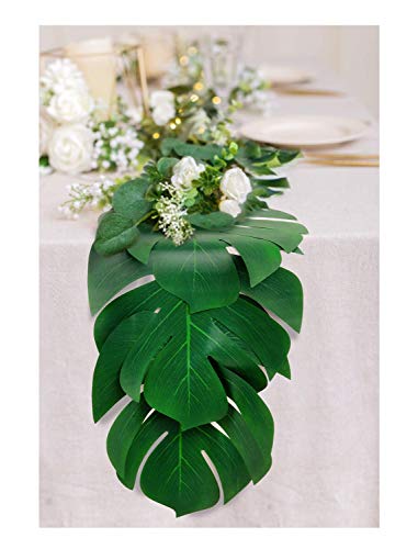 LIVACASA Hojas Artificiales Verdes Tropicales Hojas Palmera Artificial Grandes 36 Piezas Decoración de la Fiesta en Casa, para Bodas, Playa, Cumpleaños, Fiesta de Hawaii (Regalar Pegamento de Puntos)