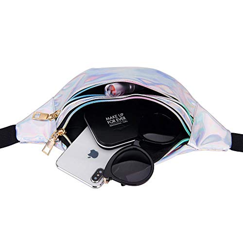 LIVACASA Riñoneras Mujeres Running Impermeables Riñoneras Deportivas de Marcha Running Bolsa de Cintura Bandorela Brillante para Correr Cicismo Paseo Unisex Plata