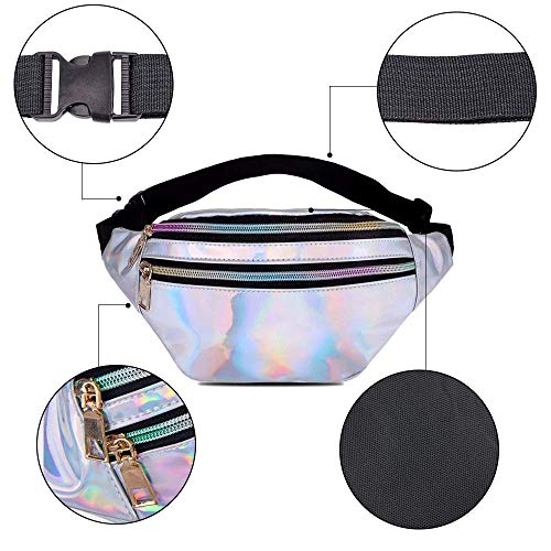 LIVACASA Riñoneras Mujeres Running Impermeables Riñoneras Deportivas de Marcha Running Bolsa de Cintura Bandorela Brillante para Correr Cicismo Paseo Unisex Plata
