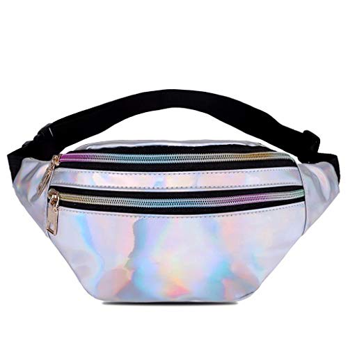 LIVACASA Riñoneras Mujeres Running Impermeables Riñoneras Deportivas de Marcha Running Bolsa de Cintura Bandorela Brillante para Correr Cicismo Paseo Unisex Plata