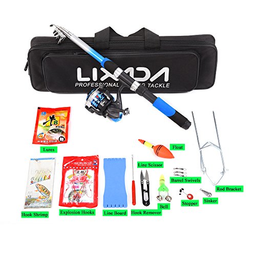 Lixada Combo de Pesca Caña de Pesca Telescópica+Carrete de Pesca Spinning Combo+Bolsa de Pesca+Cebos+Accesorios de Pesca