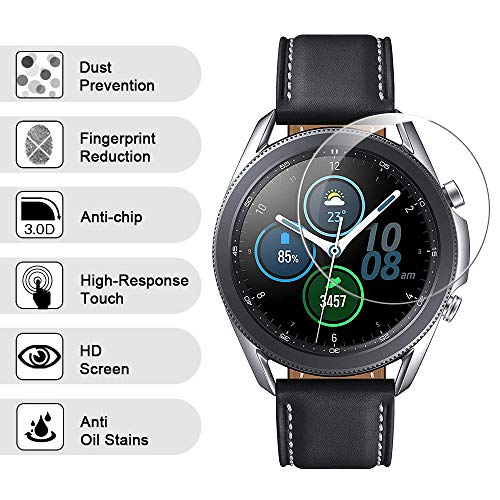 LϟK 3 Pack Protector de Pantalla para Samsung Galaxy Watch Series 3 (45mm), Cristal Vidrio Templado Premium [Dureza 9H] [Funda Compatible] [Anti-Arañazos] [Sin Burbujas] [Kit Fácil de Instalar]