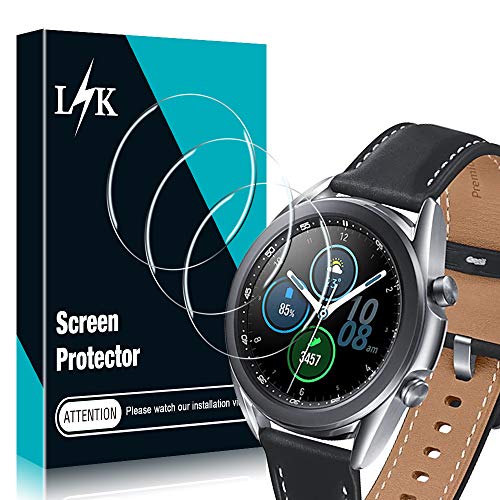 LϟK 3 Pack Protector de Pantalla para Samsung Galaxy Watch Series 3 (45mm), Cristal Vidrio Templado Premium [Dureza 9H] [Funda Compatible] [Anti-Arañazos] [Sin Burbujas] [Kit Fácil de Instalar]