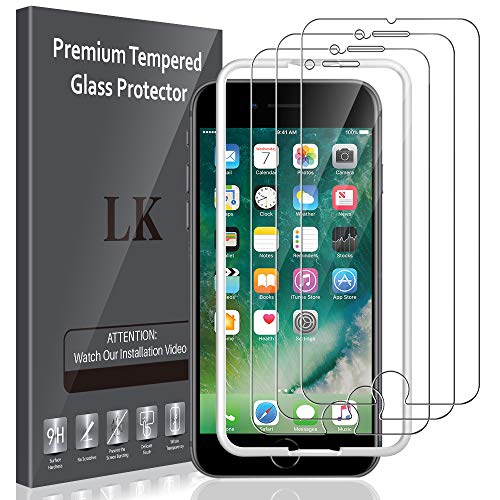 LK Protector de Pantalla para iPhone 7 Plus/iPhone 8 Plus Cristal Templado, [3 Unidades] [9H Dureza] [Equipado con Marco de posicionamiento] Vidrio Templado Screen Protector,LK-X-54