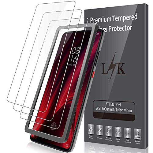 LK Protector de Pantalla para Xiaomi Mi 9T / Mi 9T Pro Cristal Templado, [3 Pack] [9H Dureza] [Equipado con Marco de posicionamiento] [Resistente a Arañazos] Vidrio Templado Screen Protector