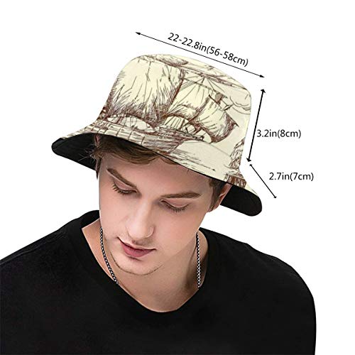 LLALUA Unisex Summer Fisherman Cap,Merchant Ship Banana Monkey Parrot Boat Historical Sketch Style Artwork,Travel Beach Outdoor Sun Hat