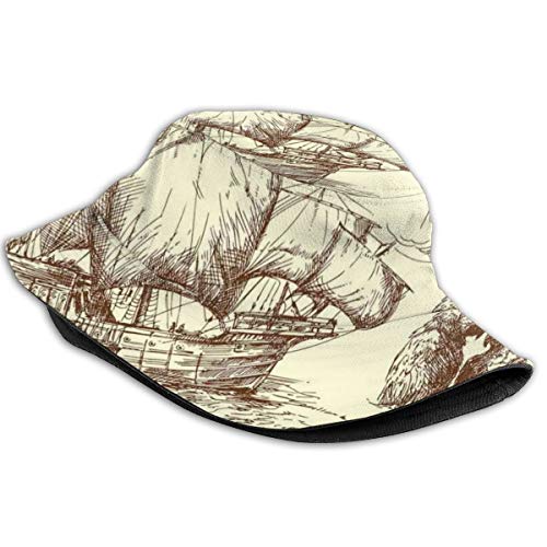 LLALUA Unisex Summer Fisherman Cap,Merchant Ship Banana Monkey Parrot Boat Historical Sketch Style Artwork,Travel Beach Outdoor Sun Hat