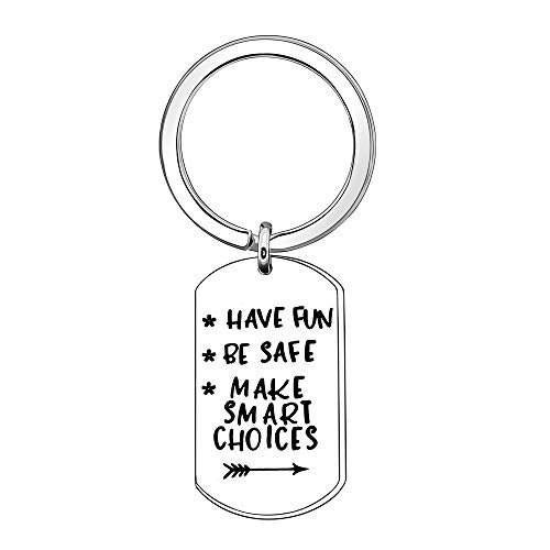 Llavero con texto en inglés «Have Fun, Be Safe, Make Smart Choices», regalo para el nuevo conductor, hija, hijo, hermano, hermana. Cumpleaños, graduación, regalos de Navidad (plata)