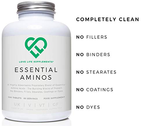 LLS aminoácidos esenciales (EAA) | 300 pastillas / 60 porciones | 5-10g por porción | 8 aminoácidos esenciales absorbibles | Producido en el Reino Unido con certificación GMP
