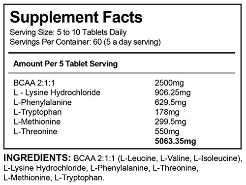 LLS aminoácidos esenciales (EAA) | 300 pastillas / 60 porciones | 5-10g por porción | 8 aminoácidos esenciales absorbibles | Producido en el Reino Unido con certificación GMP