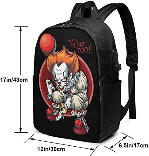 Llynice Alcantarilla Dibujo Pennywise Mochila USB Llevar En Bolsas De 17 Pulgadas Mochila Portátil Para Viajes Escolares Negocios