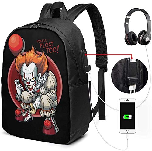 Llynice Alcantarilla Dibujo Pennywise Mochila USB Llevar En Bolsas De 17 Pulgadas Mochila Portátil Para Viajes Escolares Negocios