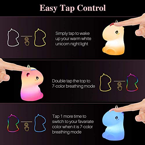 LOBKIN Luces de Noche para niños, Regalos de Unicornio para niñas, Juguetes para niños de 2 3 4 5 6 7 8 años, luz de Noche Linda de Unicornio para guardería de Navidad (Unicornio-Blanco)