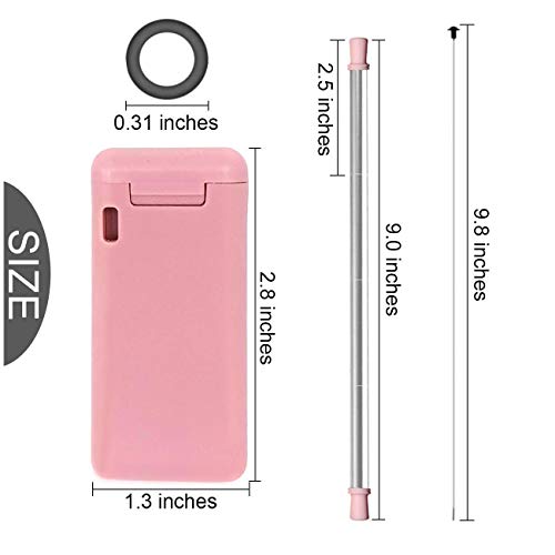 LOBKIN Pajitas Plegable de Acero Inoxidable Reutilizable, compuesta de Acero Inoxidable y Silicona de Grado alimenticio, portátil con Soporte para Estuche rígido y Cepillo de Limpieza (Rosa)